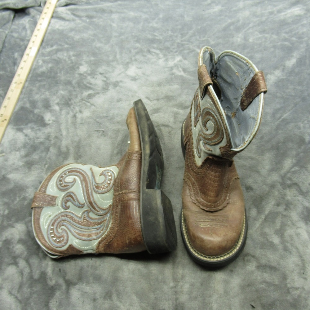 Ariat Western Cowboy Boots Women 10B Brown Embossed Leather Embellished Teal